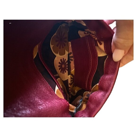 Brighton Authentic Vintage 90s Red Soft Leather Hobo Wristlet Clutch Purse - Picture 5 of 7